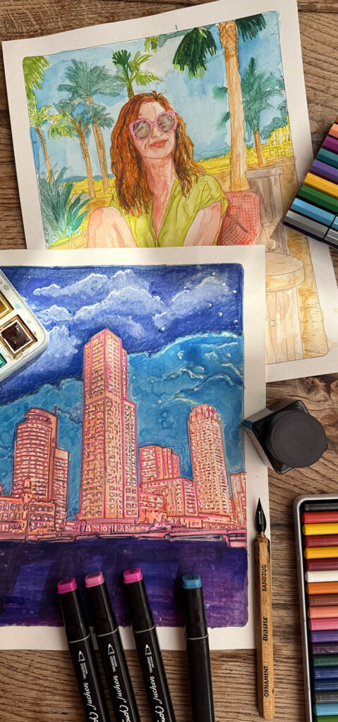 Persoonlijk kleurboek ingekleurd met aquarel, alcoholmarkers en kleurpotlood op premium papier